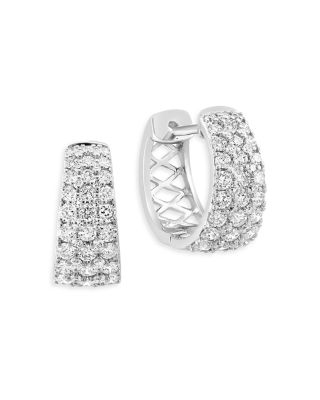 Pav&amp;eacute; Diamond Huggie Hoop Earrings in 14K White Gold, 1.10 tcw