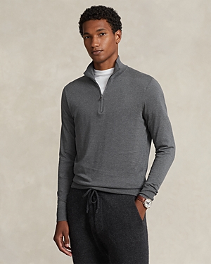 Polo Ralph Lauren Cotton Regular Fit Quarter Zip Mock Neck Sweater In Dark Grey Heather