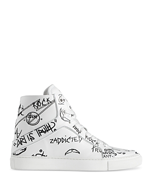Shop Zadig & Voltaire Women's High Flash Graffiti Print High Top Sneakers In Blanc