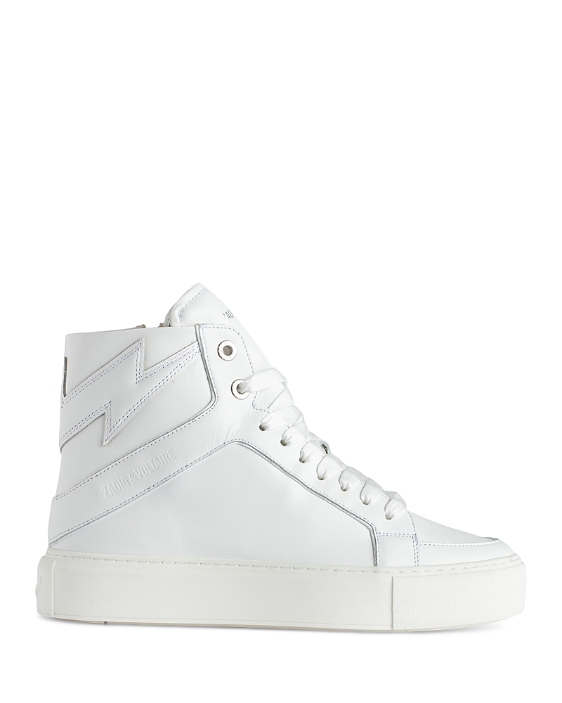 Zadig & Voltaire High Flash Leather Sneakers In Blanc