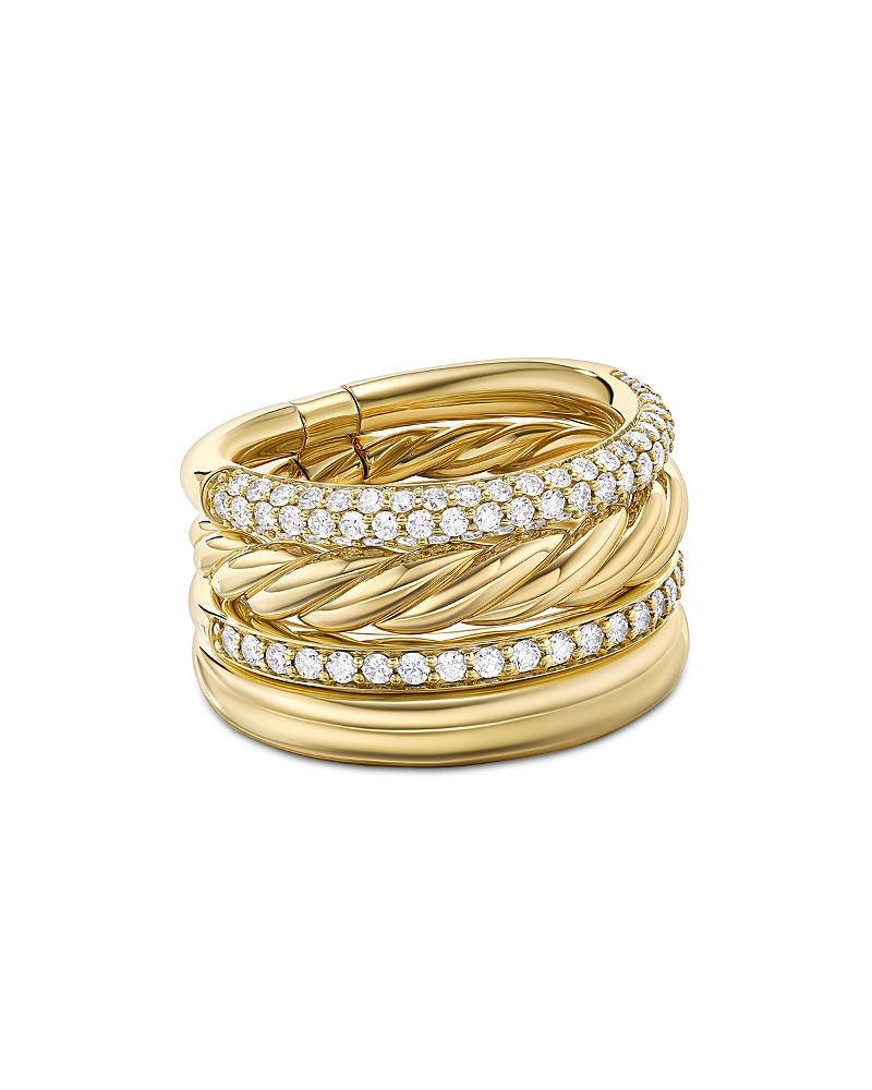 David Yurman Dy Mercer Multi Row Ring in 18K Yellow Gold with Pave Diamonds