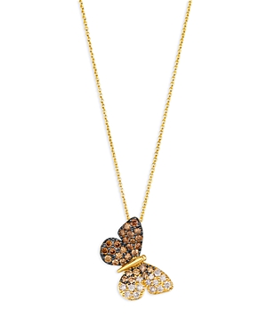 Bloomingdale's Brown & Champagne Diamond Butterfly Pendant Necklace In 14k Yellow Gold, 20 In Brown/gold