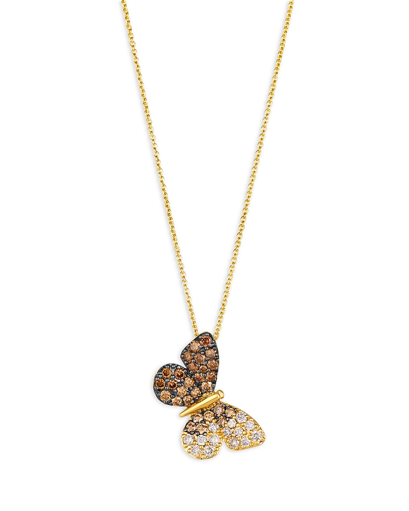 Bloomingdale's Fine Collection Brown & Champagne Diamond Butterfly Pendant Necklace in 14K Yellow Gold, 20