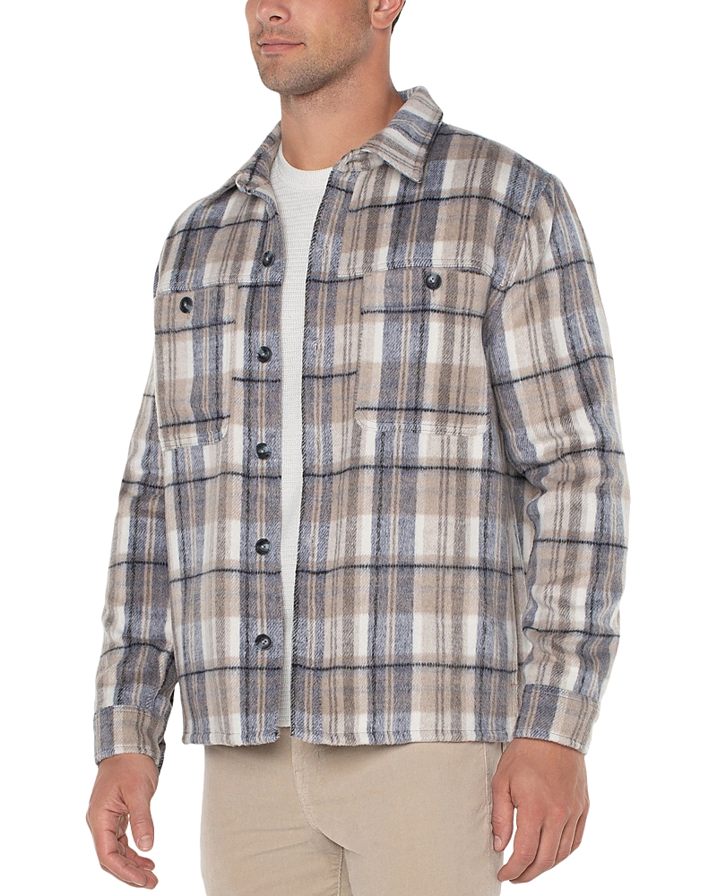 Liverpool Los Angeles Plaid Shirt Jacket In Cream Gray