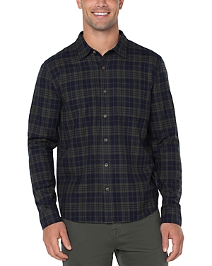 Liverpool Los Angeles Woven Button Up Shirt In Olive Navy