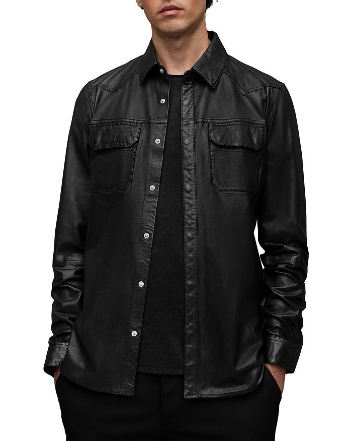 ALLSAINTS Ivan Leather Snap Shirt | Bloomingdale's