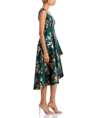 High Low Metallic Jacquard Midi Dress