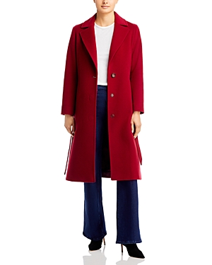 Shop Cinzia Rocca Belted Wool Cashmere Coat In Ruby Red