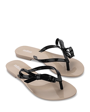 Shop Melissa Women's Mel Slip On Bow Thong Sandals In Beige/black