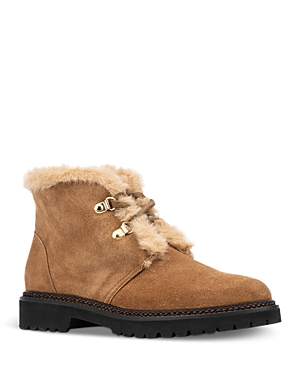 Shop Aquatalia Women's Madelina Suede Faux Shearling Lace Up Boots In Whiskey/sand