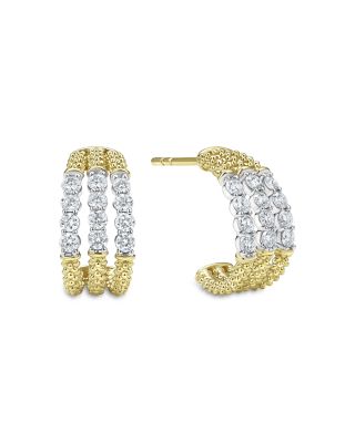 18K White & Yellow Gold Signature Caviar Diamond Triple Row Hoop Earrings