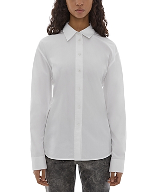 Shop Helmut Lang Belted Cotton Poplin Shirt In Optic White