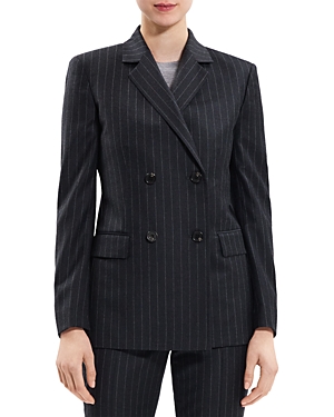 Theory Slim Double-breasted Suiting Flannel Blazer In Charcoal Multi