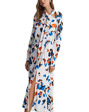 Shop Reiss Niyah Abstract Print Midi Dress In Blue