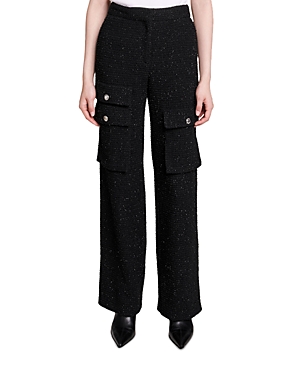 Shop Maje Pateau Tweed Cargo Pants In Black