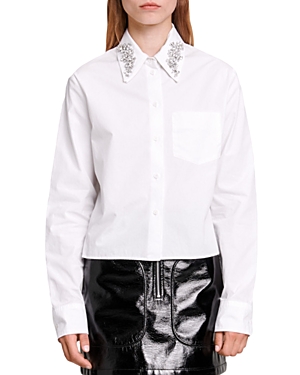 Maje Cabrille Cotton Embellished Collar Shirt In White