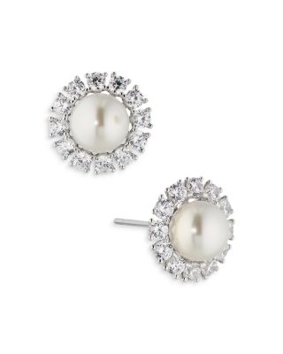 Nadri Chiara Imitation Pearl Halo Stud Earrings