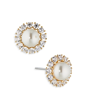 Nadri Chiara Imitation Pearl Halo Stud Earrings In Gold