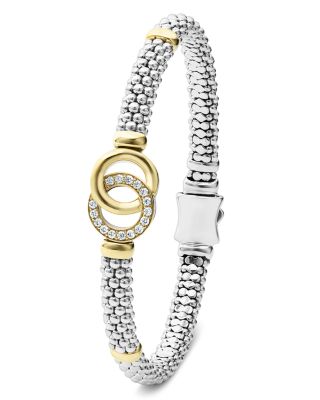 Sterling Silver &amp; 18K Yellow Gold Diamond Interlocking Caviar Bracelet