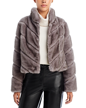Shop Generation Love Cici Faux Fur Cropped Jacket In Grey/brown
