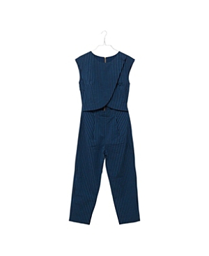 Madri Collection Crossover Front Seersucker Nursing Jumpsuit In Light/pastel Blue