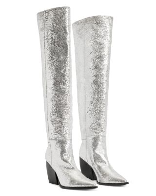 ALLSAINTS - Women's Reina Metallic Pointed Toe High Heel Boots