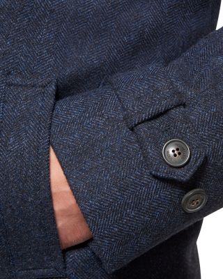 Down Filled Wool & Cashmere Herringbone Car Coat