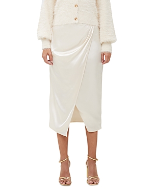 Shop French Connection Inu Satin Midi Wrap Skirt In Classic Cream