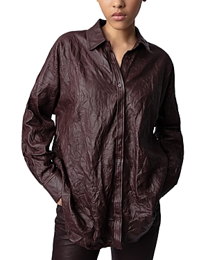 Zadig & Voltaire Tamara Crinkled Leather Shirt In Chocolate