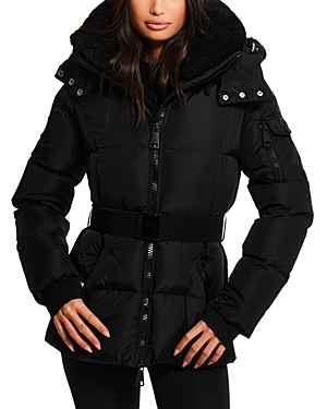 Shop Sam Liv Belted Hooded Puffer Coat In Matte Black/black