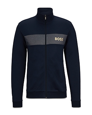 Hugo Boss Cotton Blend Full Zip Tracksuit Jacket In Blue