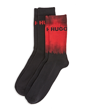 Shop Hugo Ribbed Cotton Blend Crew Socks, Pack Of 2 In Black