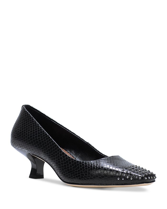 Women s Studded Snake Embossed Kitten Heel Pumps