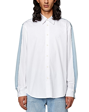 Shop Diesel Warh Long Sleeve Two Tone Button Front Shirt In White