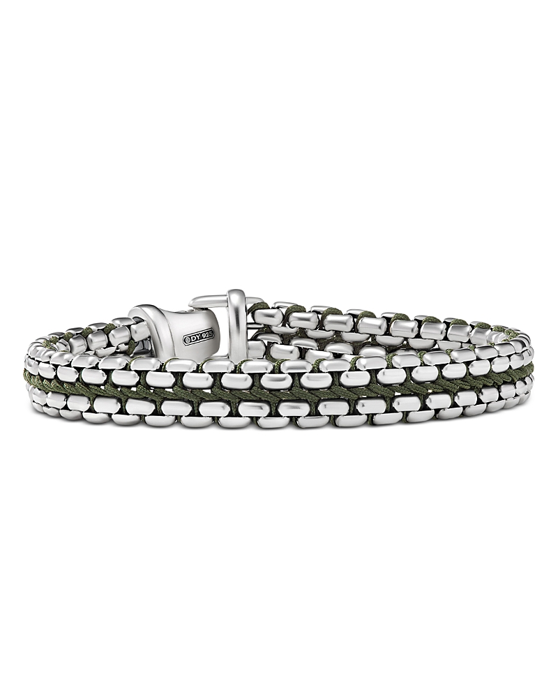 David Yurman Men's Woven Box Chain Bracelet in Sterling Silver with Green Nylon, 12mm