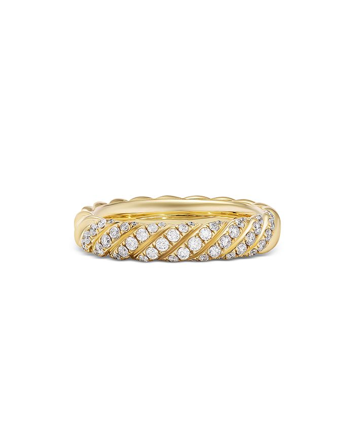 David Yurman Sculpted Cable Pavé Band Ring in 18K Yellow Gold with ...