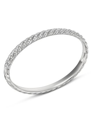 Sculpted Cable Bangle Bracelet in 18K White Gold with Diamonds, 6.2mm