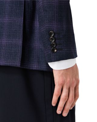 Shadow Plaid Single Breasted Notch Lapel Suit Jacket