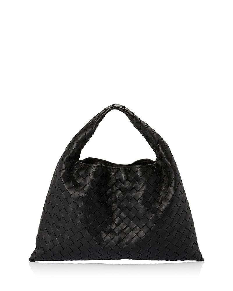 Bottega Veneta Small Hop Intrecciato Leather Shoulder Bag In Black