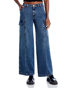 Utility High Rise Wide Leg Cargo Jeans in Deep Blue