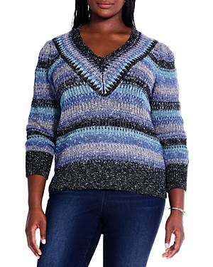 Nic+zoe Plus Sapphire Stripes Sweater In Blue Multi