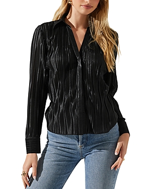 Shop Astr The Label Laurel Pleated Blouse In Black