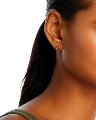 14K Yellow Gold Diamond Pyramid Single Stud Earring