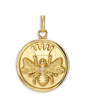 14K Yellow Gold Diamond Queen Bee Medallion Pendant
