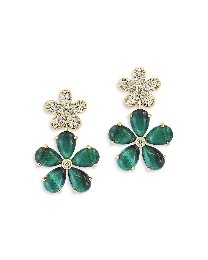 Bloomingdale's Malachite & Diamond Flower Drop Earrings in 14K Gold ...