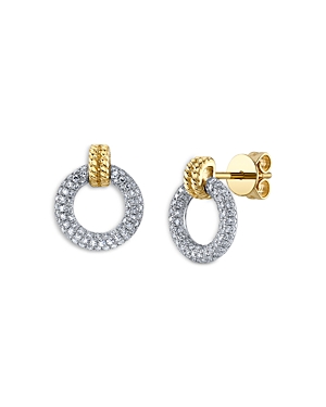14K Two Tone Gold Diamond Circle Stud Earrings