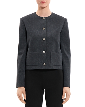 Shop Theory Cropped Tweed Jacket In Charcoal Multi