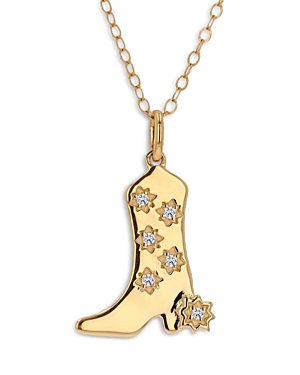 Moon & Meadow 14K Yellow Gold Diamond Cowboy Boot Pendant Necklace, 18