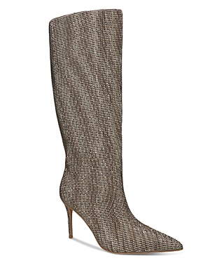 Kurt Geiger Women's Belgravia Pointed Toe Crystal High Heel Knee High Boots In Dark Beige