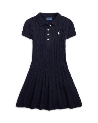 Girls' Cable-Knit Cotton Polo Sweater Dress - Little Kid